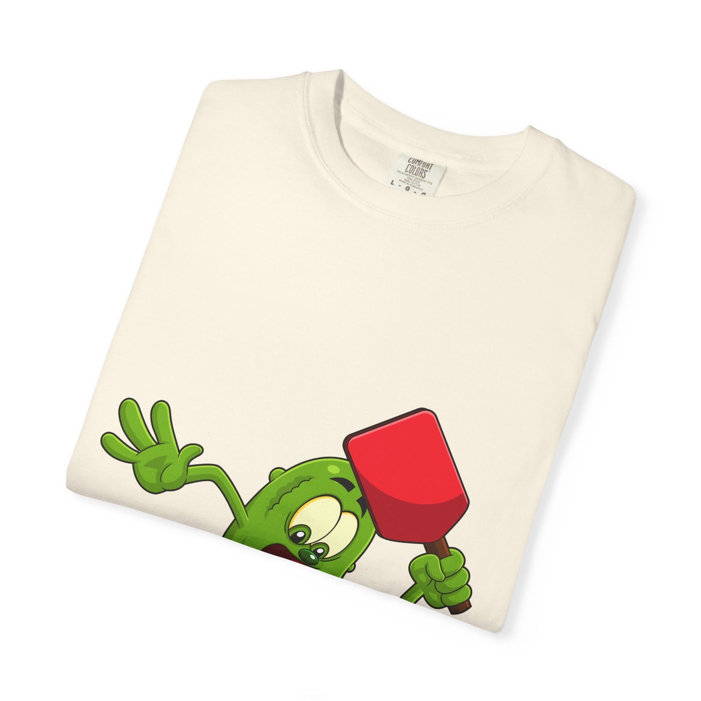 Funny Pickle Smash T‑Shirt — Cartoon Pickle with Mallet Graphic