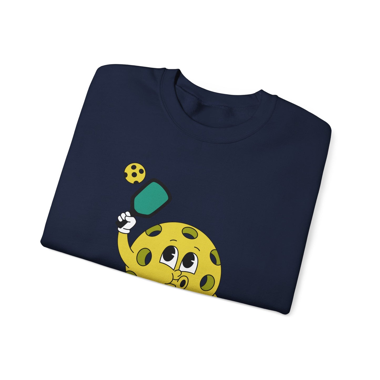 Pickleball Character Crewneck Sweatshirt — Cute Retro Pickleball Paddle Mascot