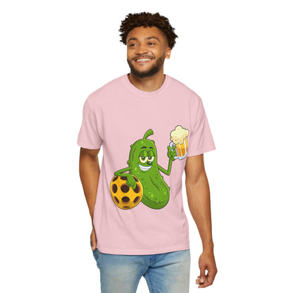 Pickle Holding Beer & Wiffle Ball T-Shirt — Funny Sports Novelty Tee
