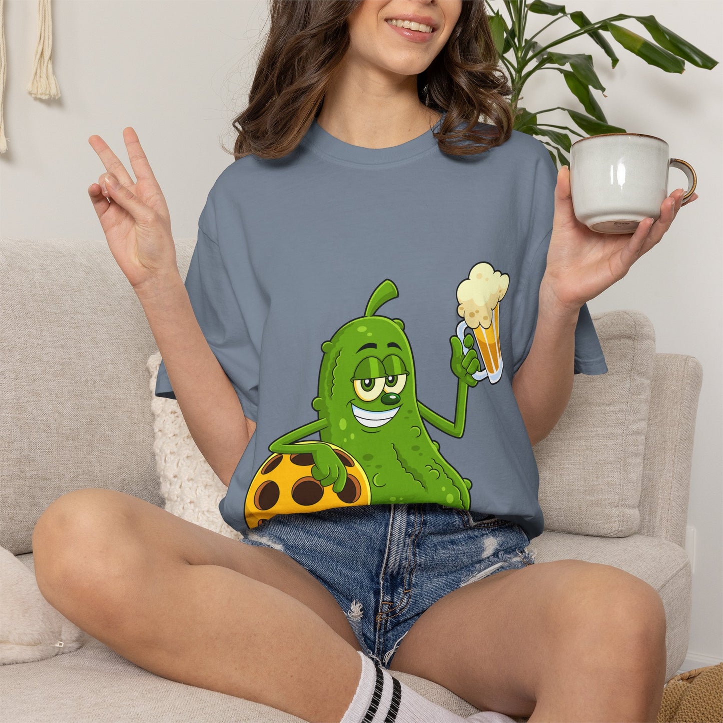 Pickle Holding Beer & Wiffle Ball T-Shirt — Funny Sports Novelty Tee