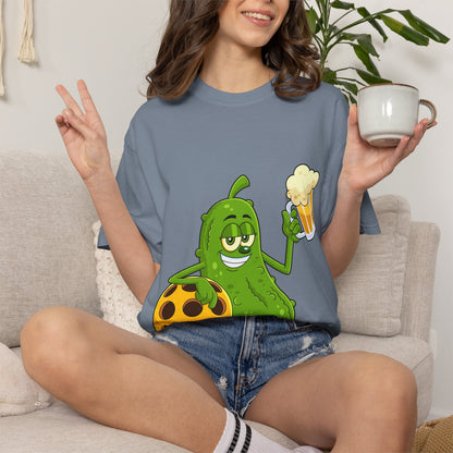 Pickle Holding Beer & Wiffle Ball T-Shirt — Funny Sports Novelty Tee